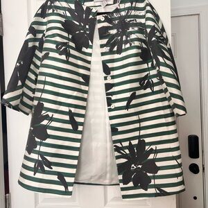 Striped Green and Black Floral Women's Coat